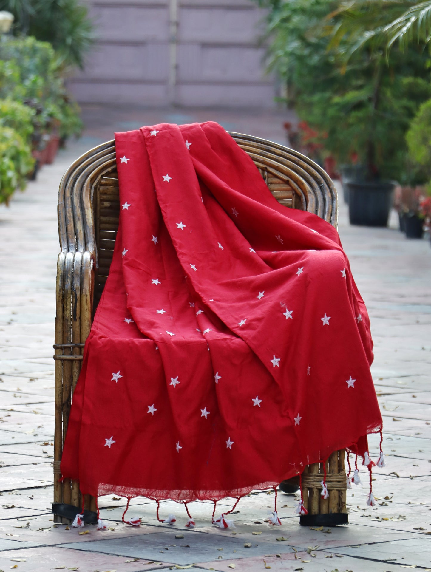 Crimson Red Star Cotton Saree