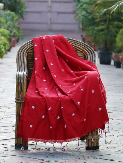 Crimson Red Star Cotton Saree