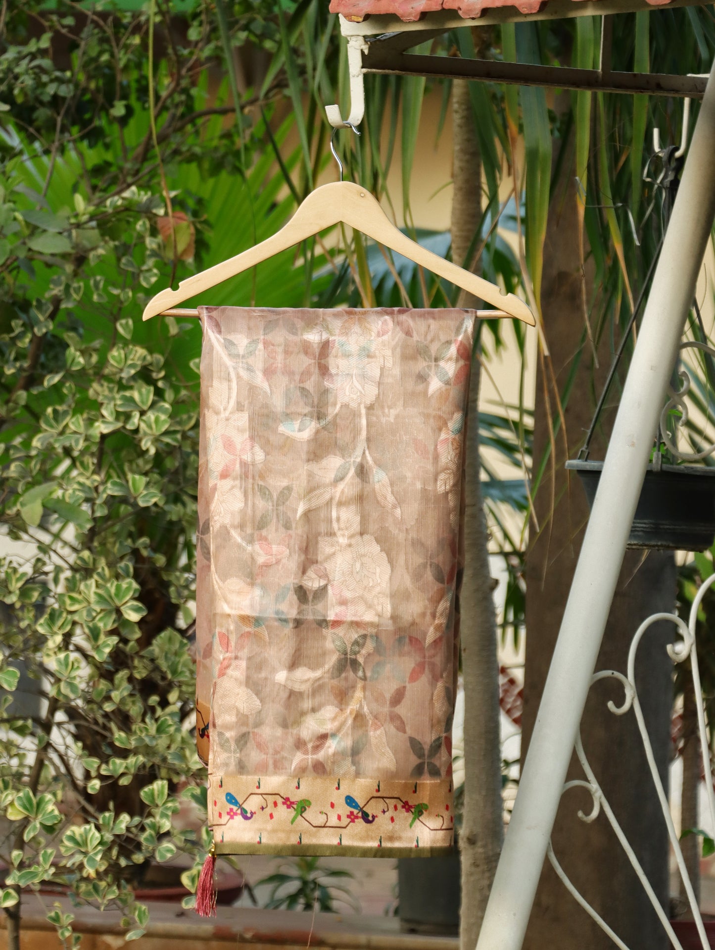 Beige Blossom Garden Organza Saree