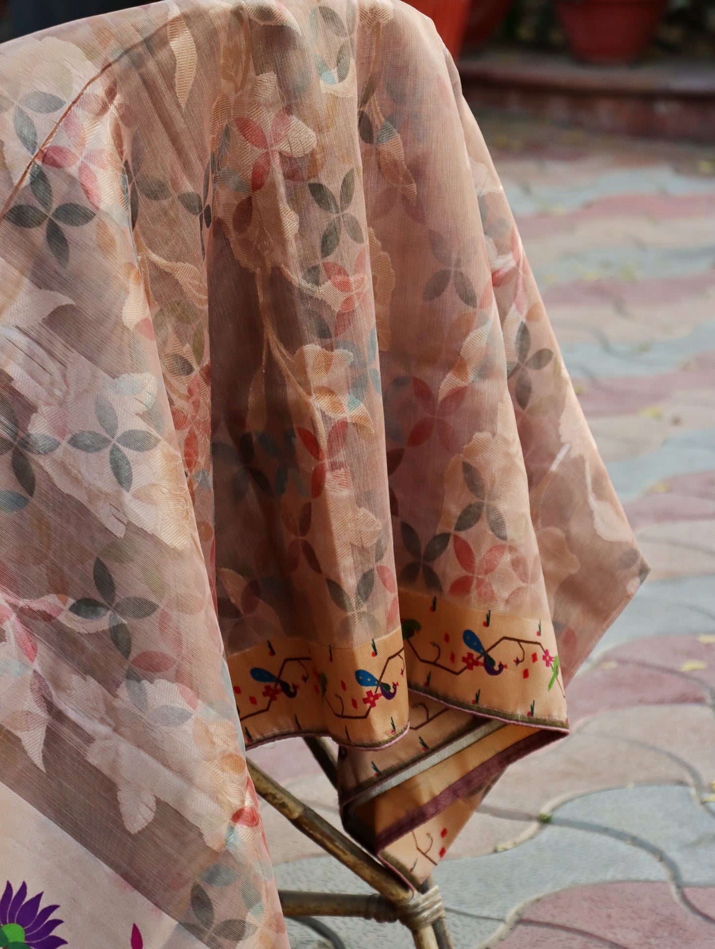 Beige Blossom Garden Organza Saree
