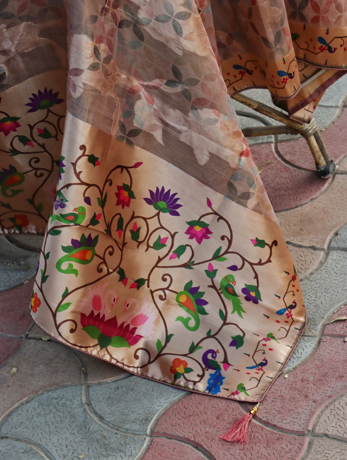 Beige Blossom Garden Organza Saree