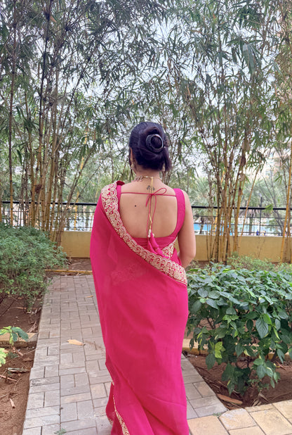 Rani Pink Embroidered Georgette Saree