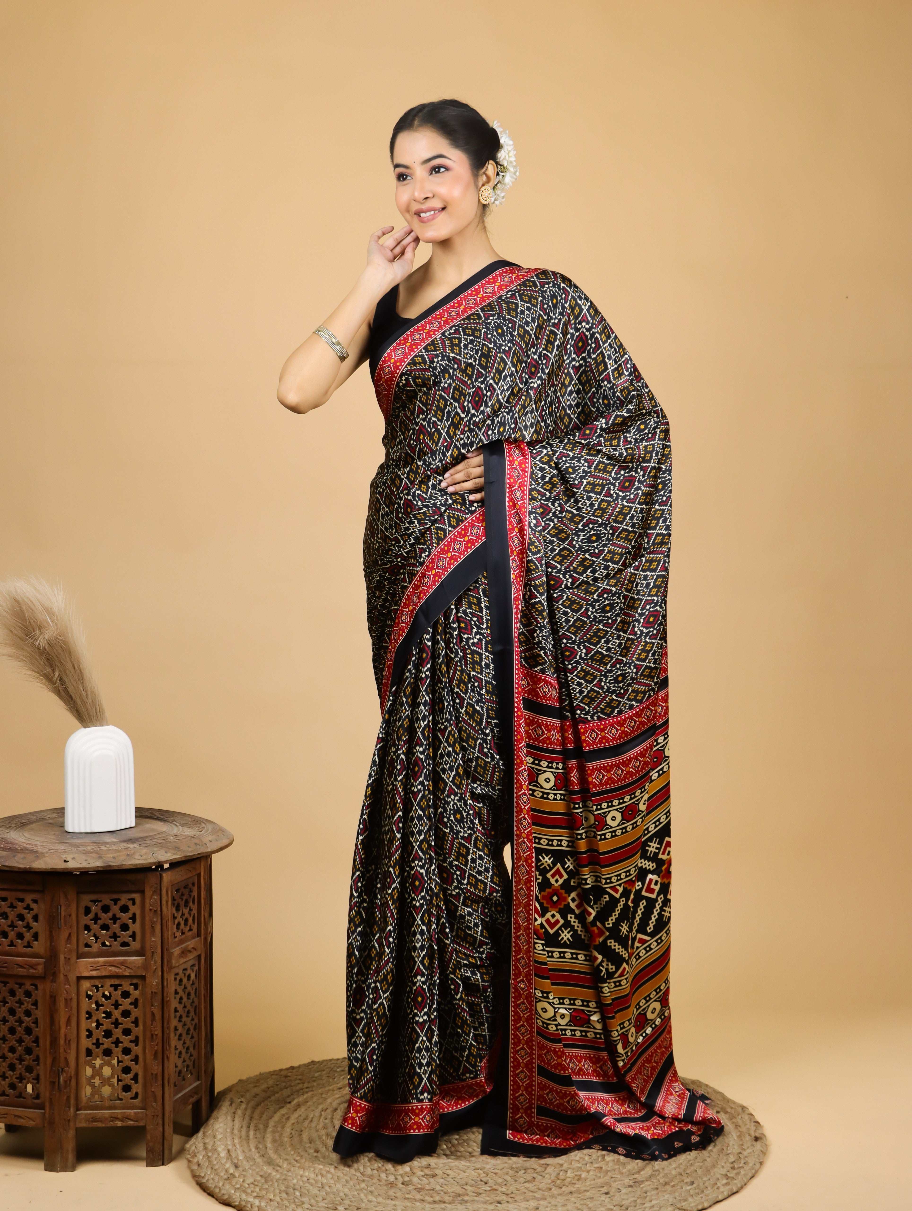 Black Ethnica Satin Saree