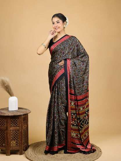 Black Ethnica Satin Saree