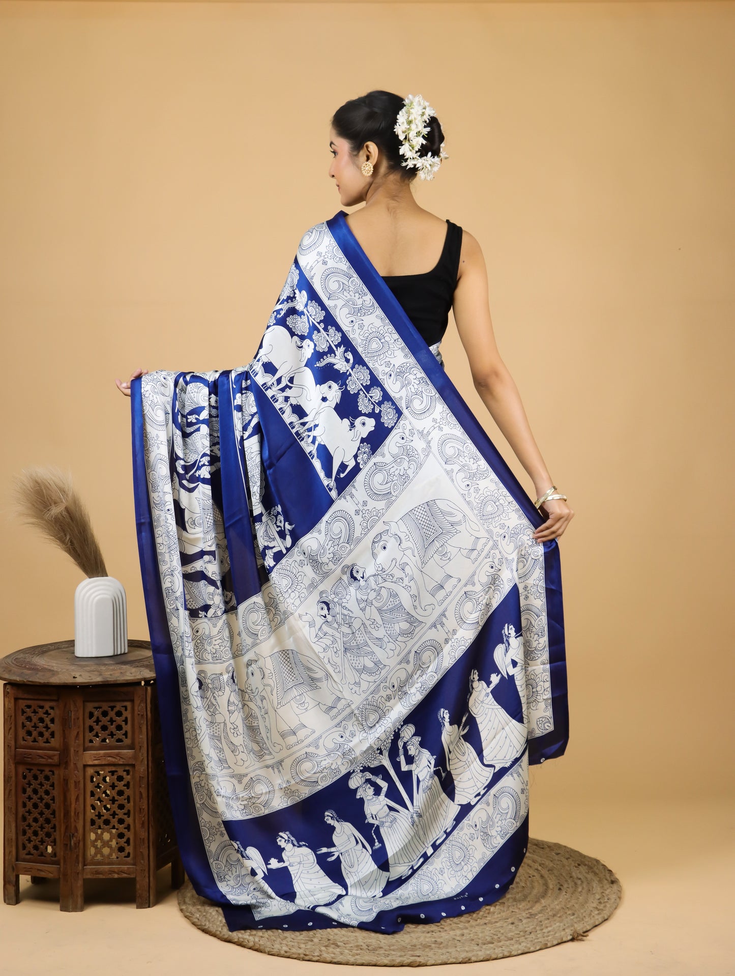 Indigo Blue Heritage Satin Saree