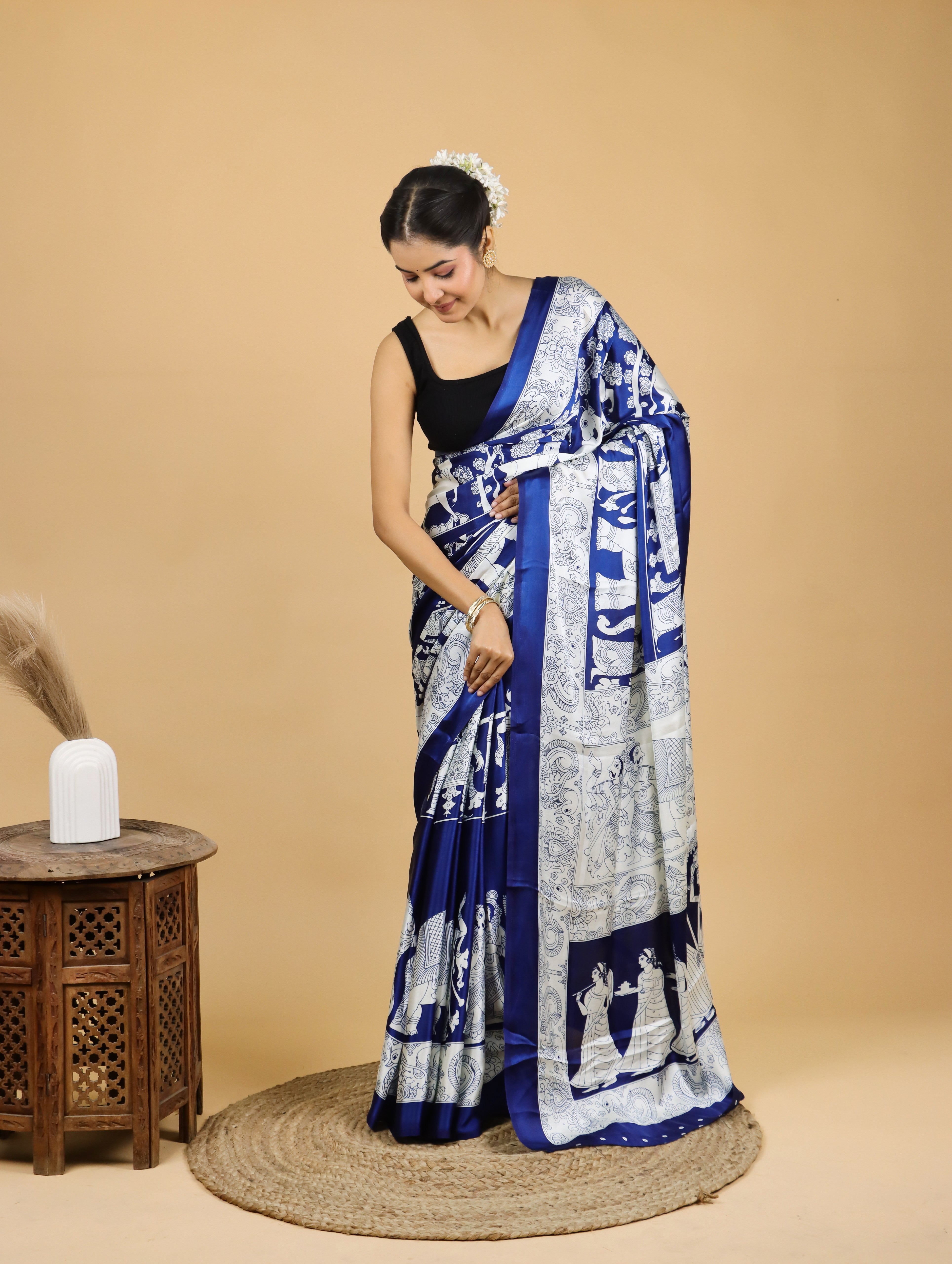 Indigo Blue Heritage Satin Saree