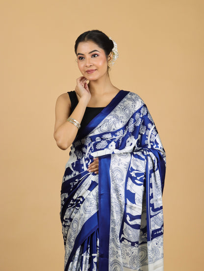 Indigo Blue Heritage Satin Saree