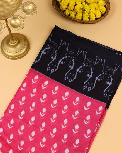 Magenta pink Mul Cotton Saree