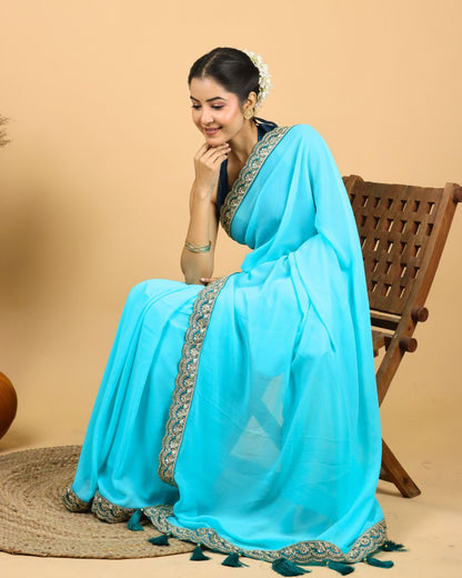 Aqua Blue Zariya Georgette Saree