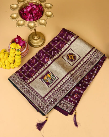 Wine Red Blended Bandhani Saree