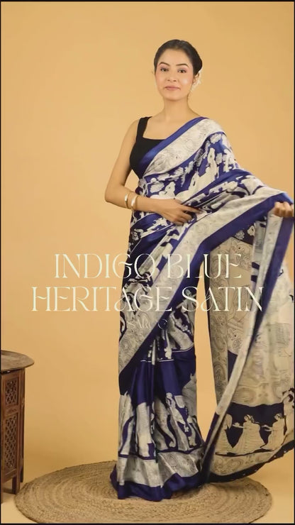 Indigo Blue Heritage Satin Saree