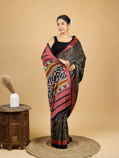 Black Ethnica Satin Saree