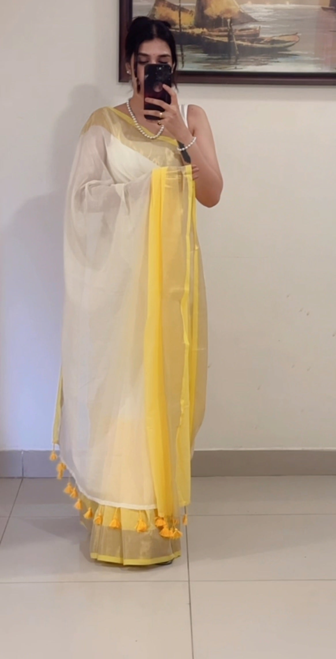 Lemon Ivory Mul Cotton Saree