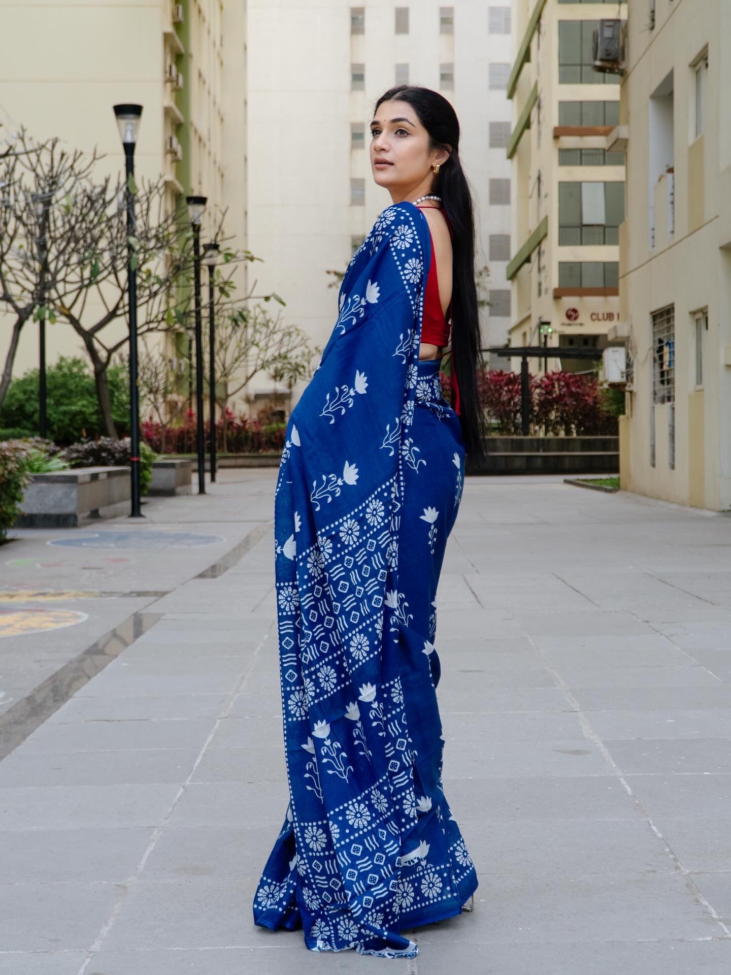 Sapphire Blue Mul Cotton Saree