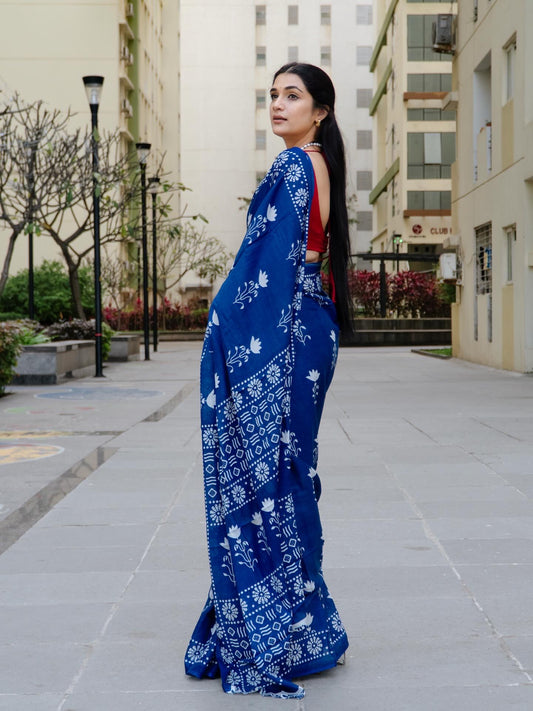 Sapphire Blue Mul Cotton Saree